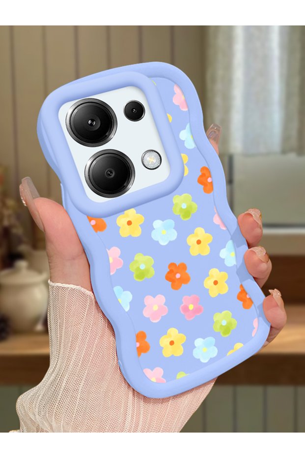 Redmi Note 13 Pro 4g Compatible Case Camera Protector Blue Silicone Couple Phone Case Floral Pattern