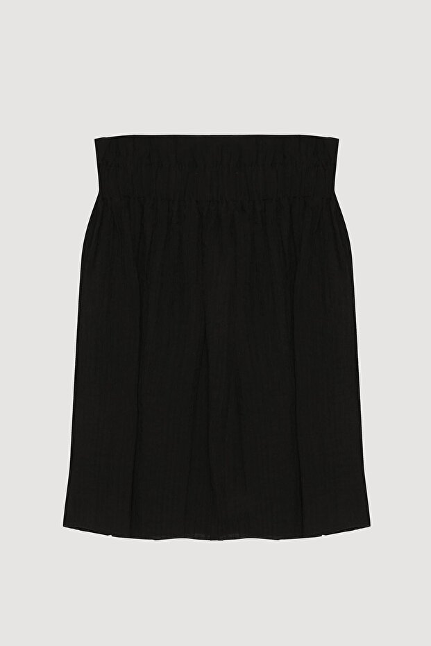 Waffle Fabric Ruffled Strapless Blouse Black