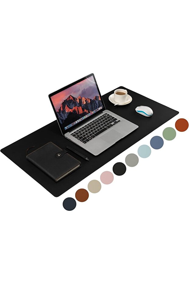 Leather Desk Pad,Wolaile 36x17 inch Large Mouse Pad,Waterproof Non-Slip Writing Desk Blotter,Computer Mat Desktop Protector for Office Home,Black