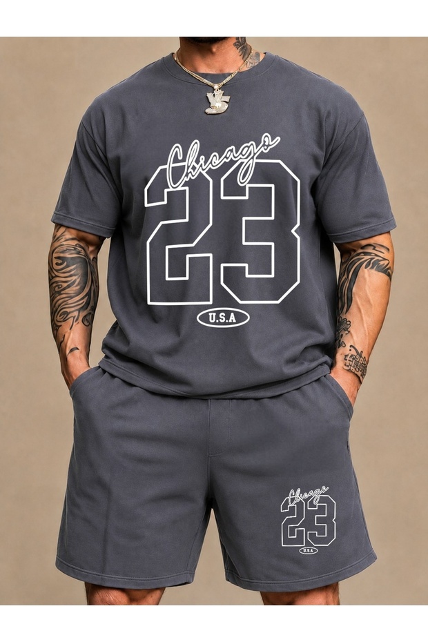 Men's Oversize 100% Cotton Printed Shorts Set – Summer 2-Piece Set