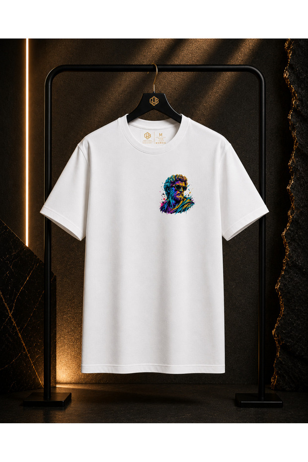 Unisex Premium Old Money Spirit Sole Chest Printed 100% Cotton Oversize Crew Neck Short Sleeve T-Shirt White