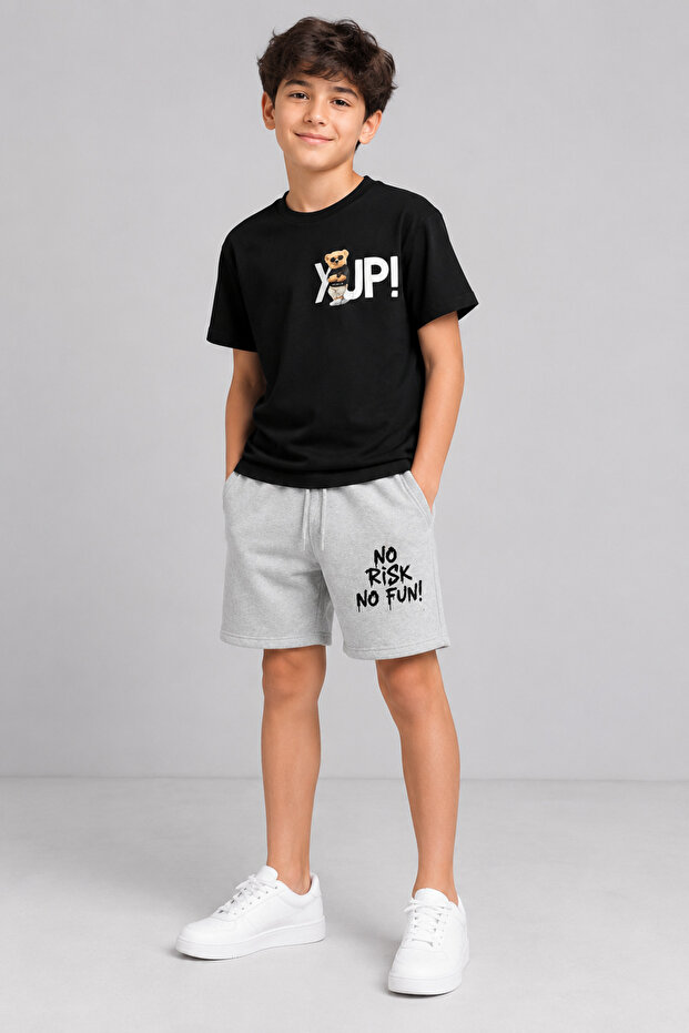 Bear Printed Children's Summer Quality T-Shirt and Capri Set