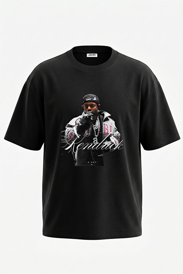 تي شيرت أسود كبير الحجم مطبوع بتصميم Kendrick_1