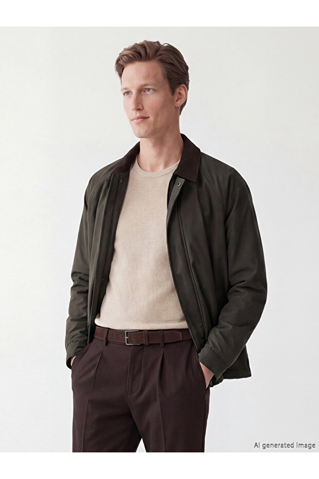 Khaki Velvet Collar Men's Jacket