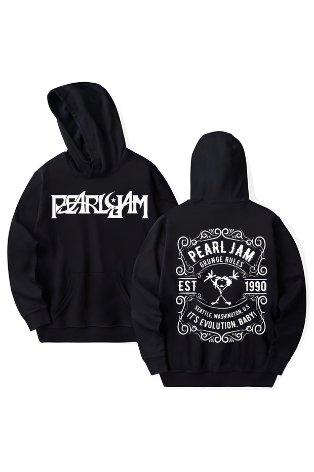 سويت شيرت بقلنسوة من القطن مطبوع عليه Pearl Jam بأكمام طويلة و3 خيوط