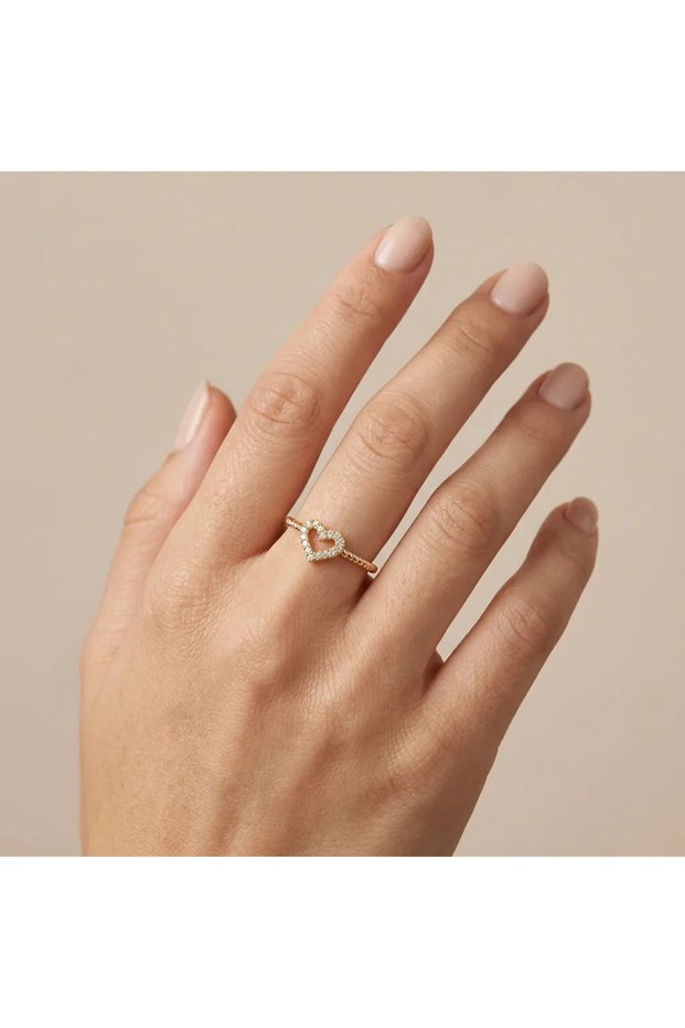 Heart Figured Zircon Stone Gold Color Adjustable Ring