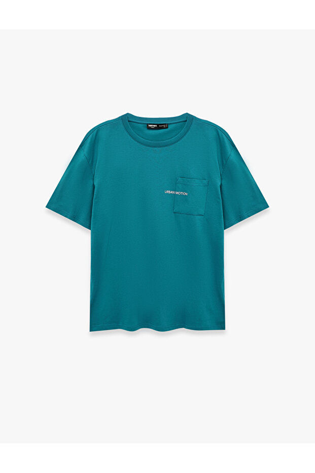 Cotton Short Sleeve Pocket Detailed Crew Neck Printed Oversize T-Shirt