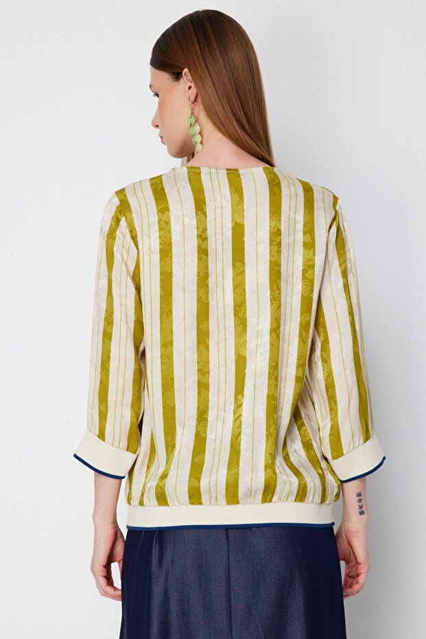 Bluz Ribbed Half Sleeves V-Neck
