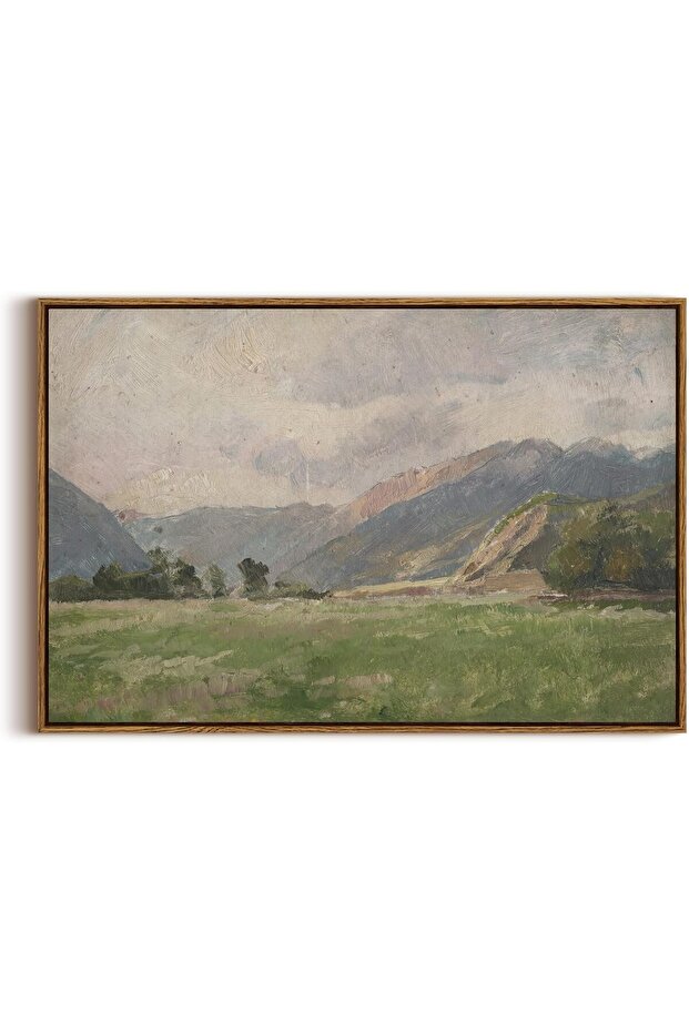 Large Framed Wall Art Prairie Mountain Landscape Canvas with Outer Frame (60x80 cm)
