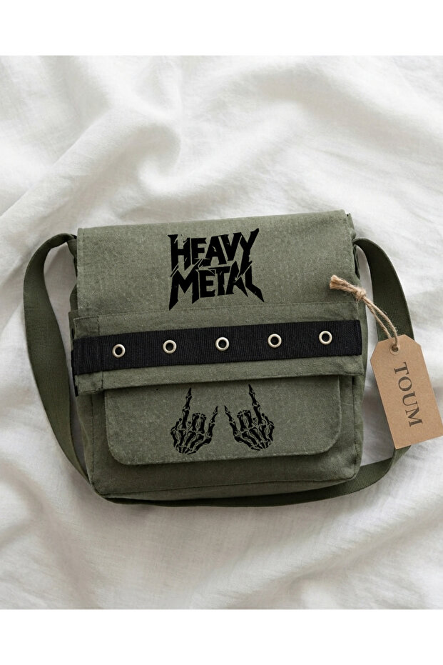 Rock & Metal Music Printed Khaki Eyelet Messenger Bag