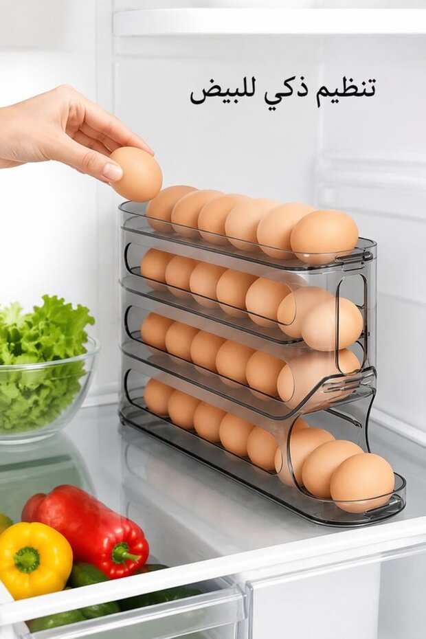4 Tier Plastic Automatic Rolling Egg Holder Rack Fridge Space Saving Large Capacity 30