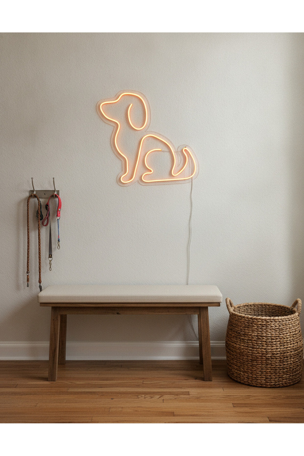 Köpek Figürlü LED Neon Duvar Tablosu | Amber Aydınlatmalı Modern Dekor | Çocuk Odası - 3