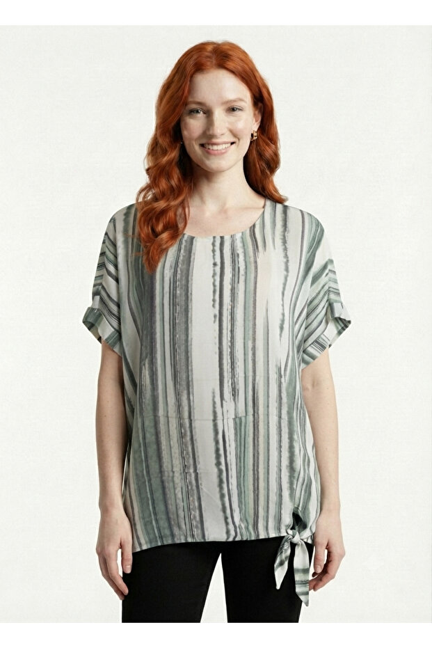 Women's Casual Striped Tie-Back Blouse