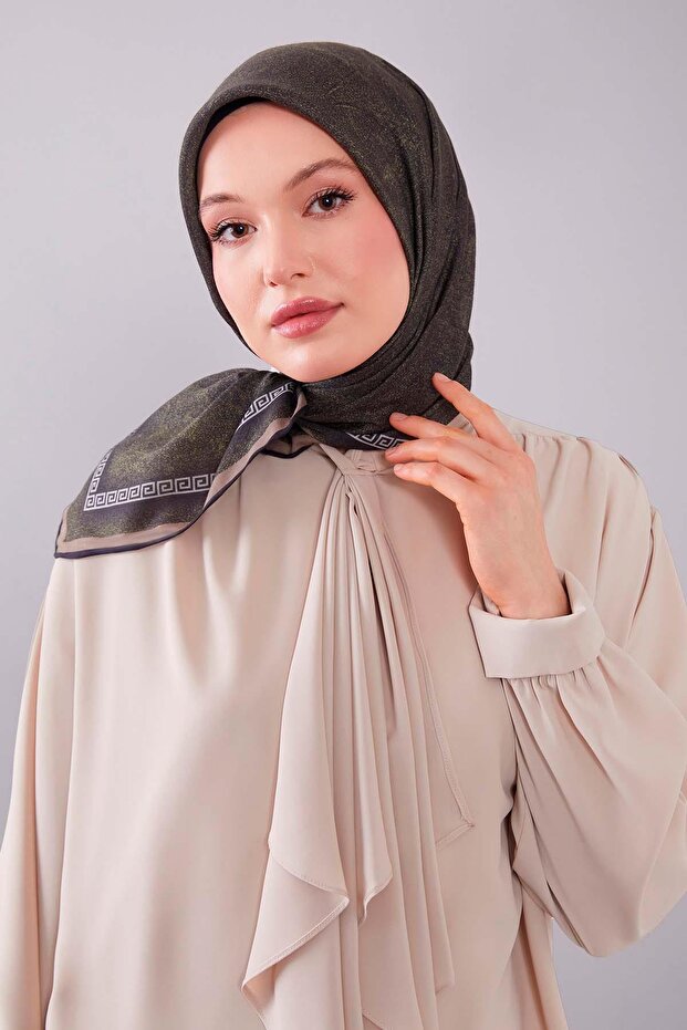 Silk Cotton Scarf with Oil Green Border Motif