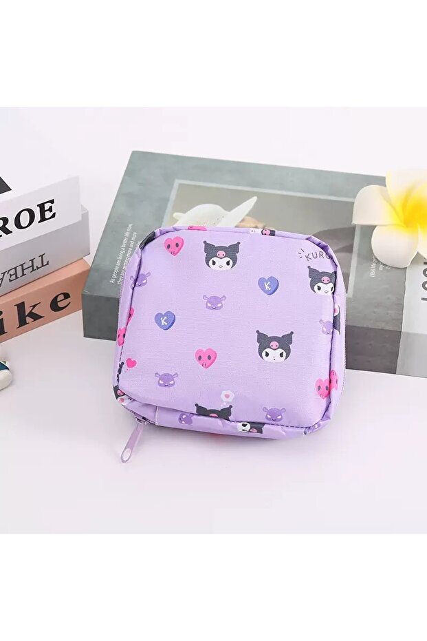 Purple Cat Kuromiii Patterned Sanitary Pad Bag | Organizers | Makeup & Cosmetic Storage Bag | Zippered Mini Organizer