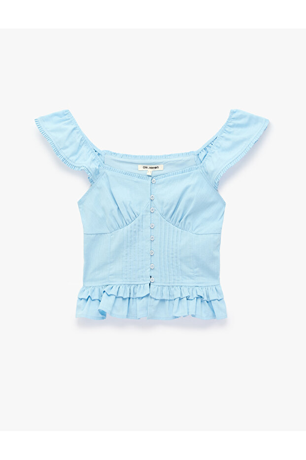 Cotton Buttoned Ruffle Flounce Sweetheart Neckline Tank Top