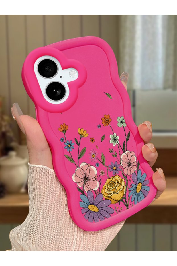 iPhone 17 Compatible Case Camera Protector Red Silicone Couple Phone Case Floral Pattern