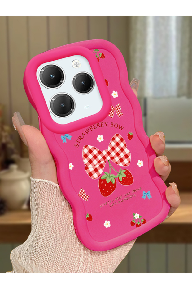 Infinix Hot 40 Pro Compatible Case Camera Protector Red Silicone Couple Phone Case Strawberry Pattern