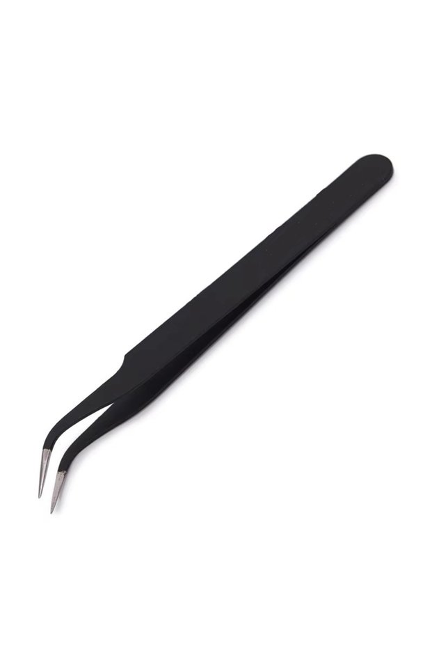 1pc Angle head Anit-Static Tweezers, Precision Black DIY Tweezers for Nail Art and Eyelash Extension
