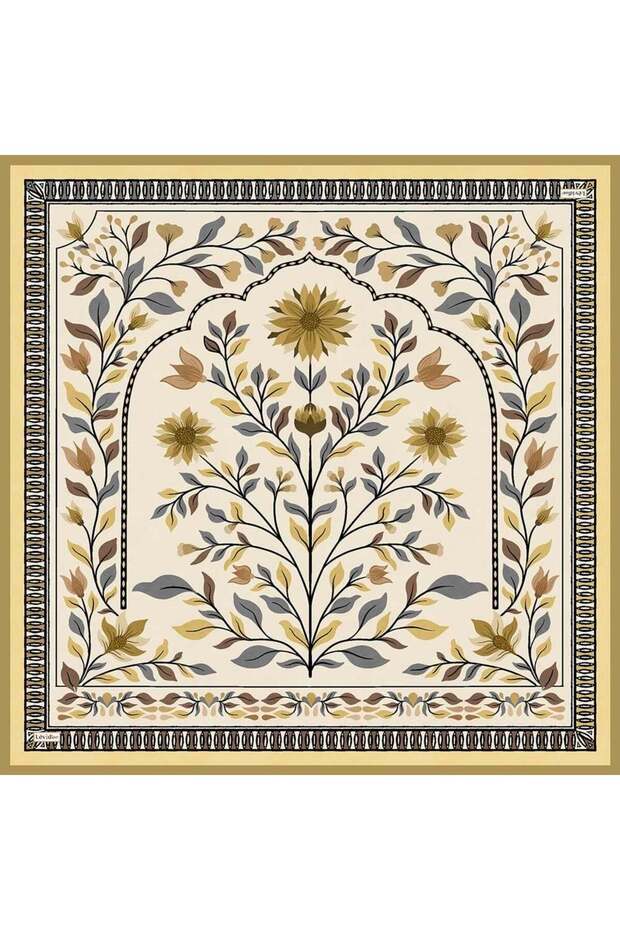 Yellow Patterned Twill Silk Scarf