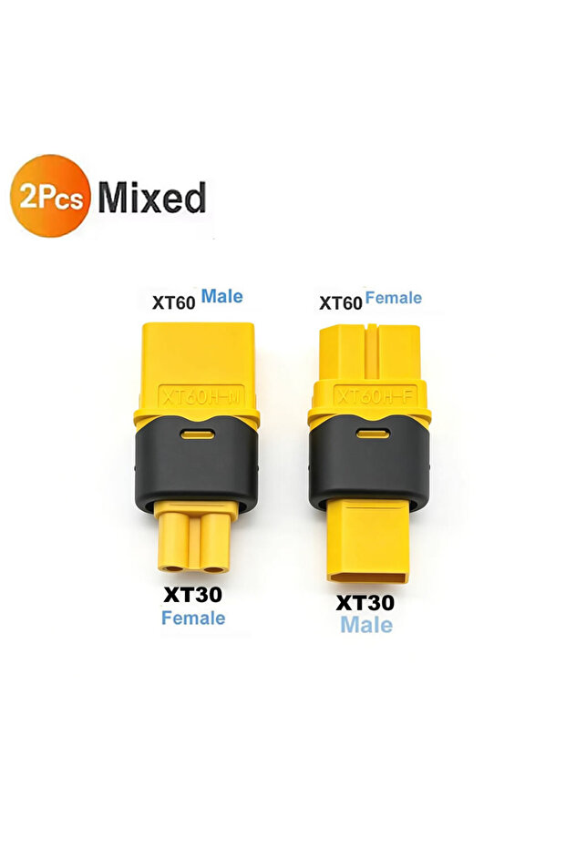 Mixed-2pcs XT60 to XT30 Connector Plug, Lithium Battery Adapter Male to Female, Female to Female, Dr