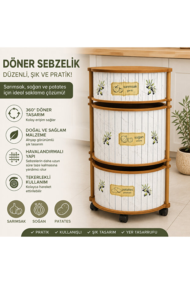 Sebzelik Bambu Döner tekerlekli