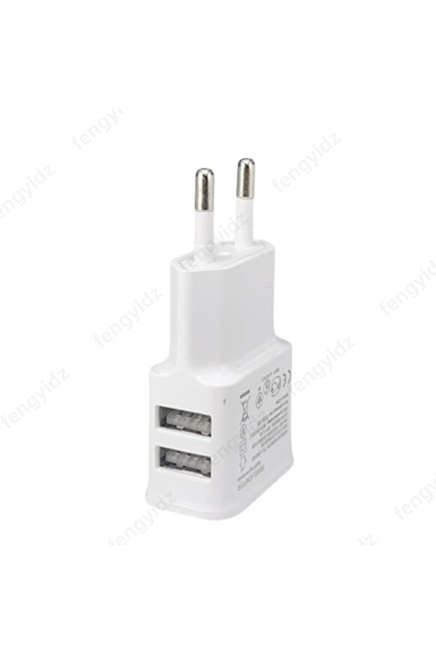 محول طاقة عالمي أبيض بمنفذي USB بقوة 5 فولت، شاحن هاتف USB مزدوج، محول طاقة AC/DC 5 فولت
