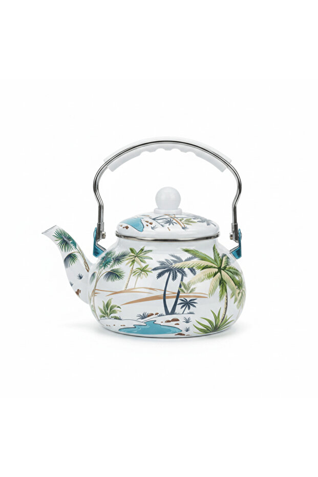 Enamel Kettle With Tropical Palm Print - 2.5 Litre