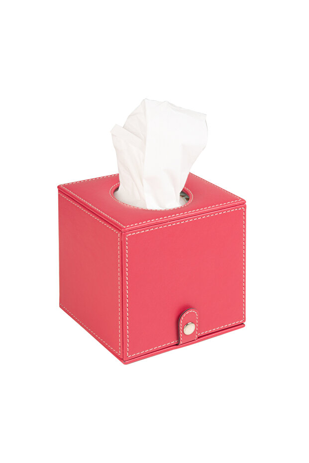 Napkin Holder, Boutique Tissue Box, Tissue Paper Storage Box, Vegan Leather, 13*13*13 Cm. Fuchsia