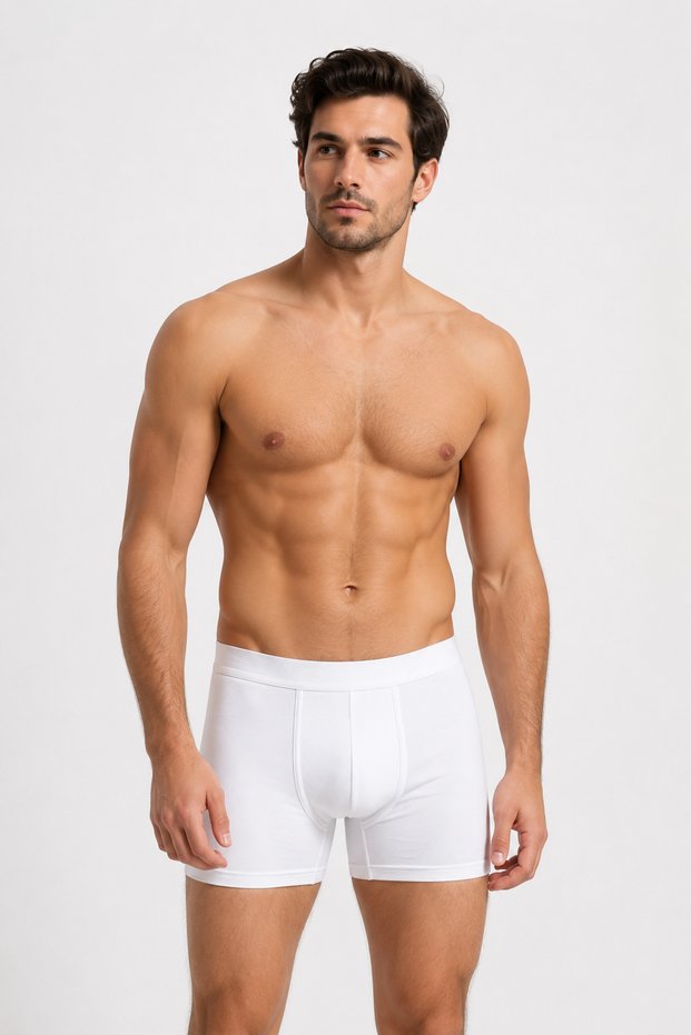 12 Pieces, Men's Boxers with Elastic Waistband, Cotton & Lycra, White