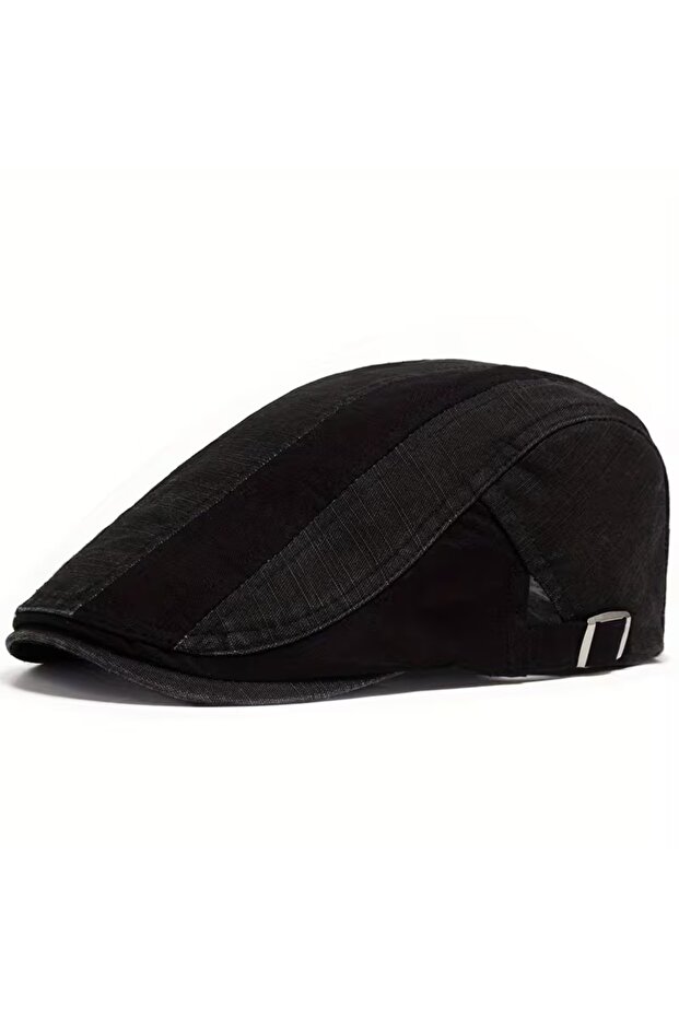 Unisex Classic Glasses Hat Black & Khaki Retro Flat Cap Seasonal Use