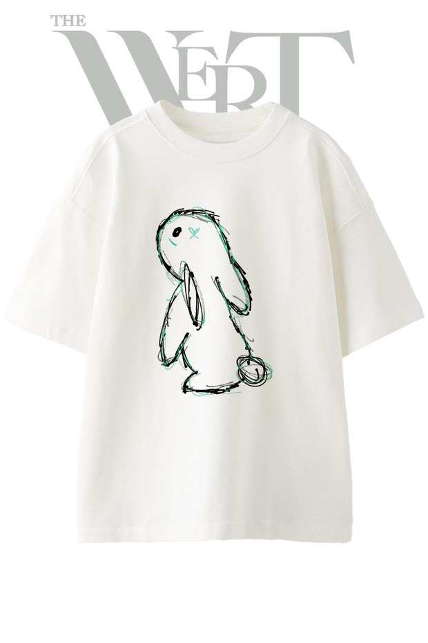 X Goz Tavsan Design Printed Unisex White Oversize T-Shirt