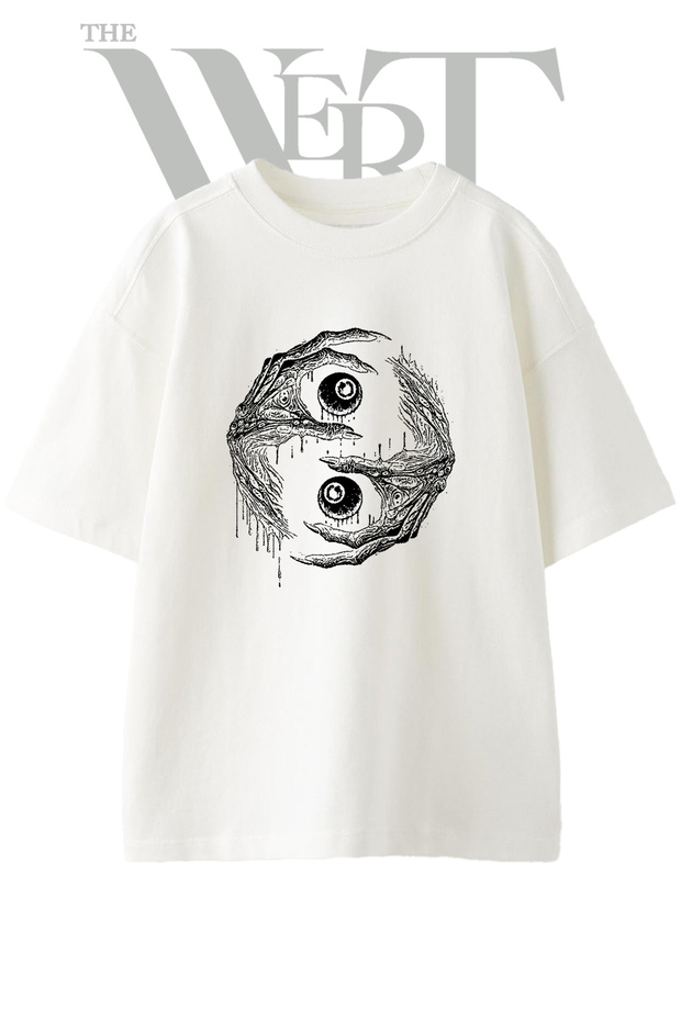 Korku Yin Yang Design Printed Unisex White Oversize T-Shirt