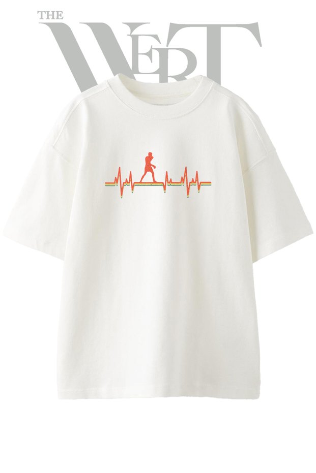 Boxer Heartbeat Design Printed Unisex White Oversize T-Shirt