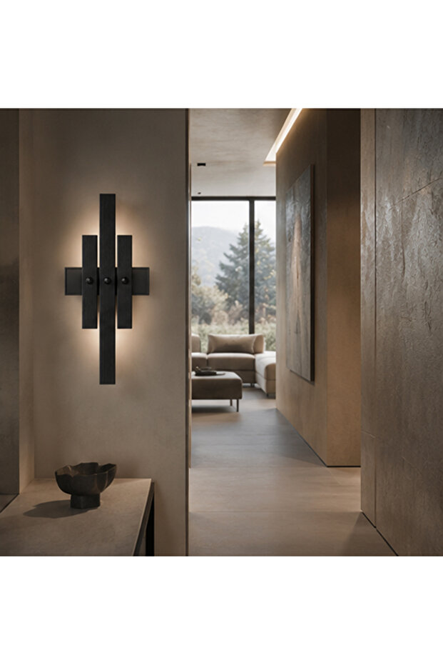 Tt043-3Çubuk-Sy (with Daylight Led) Striped Profile 3 Bar Matte Black Painted Led Sconce