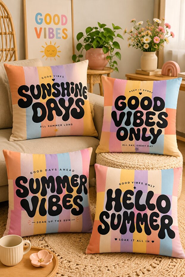 Sunshine Days Patterned 4-Piece Throw Pillow Cover Set