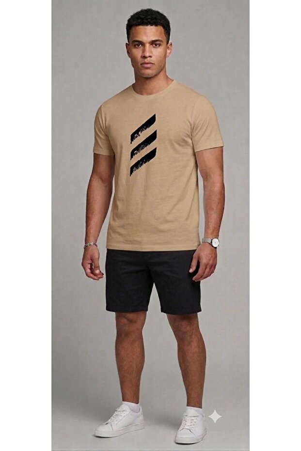 Men's Three Line Printed T-Shirt Shorts Set