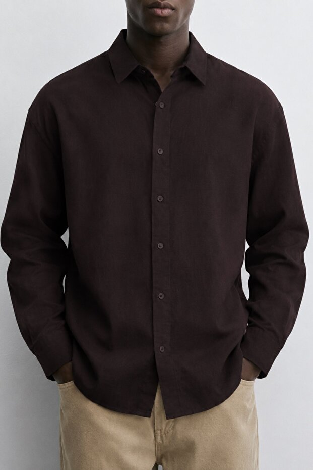 Men's Shirt Monarch Line Brown – Long Sleeve, Buttoned, Modern Relaxed Fit