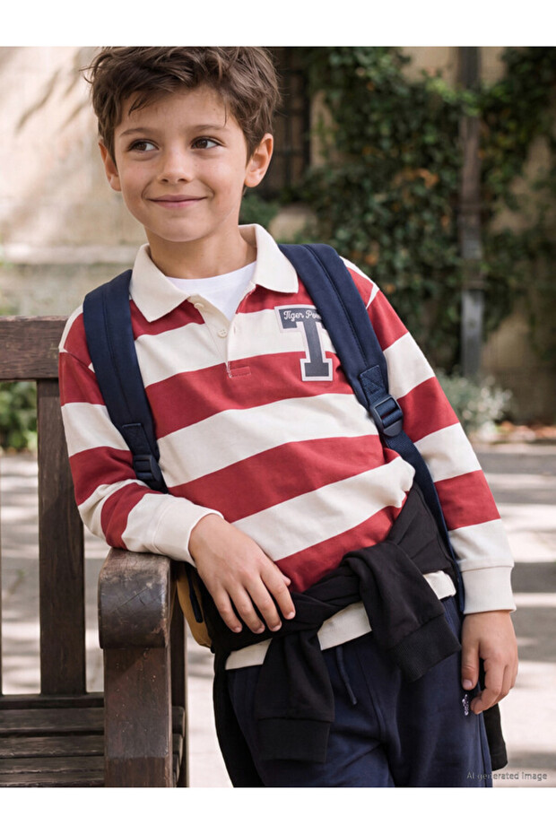 Sparkling Choices from Shining Store Devrik Roba Collar Striped Embroidered Boy's T-Shirt