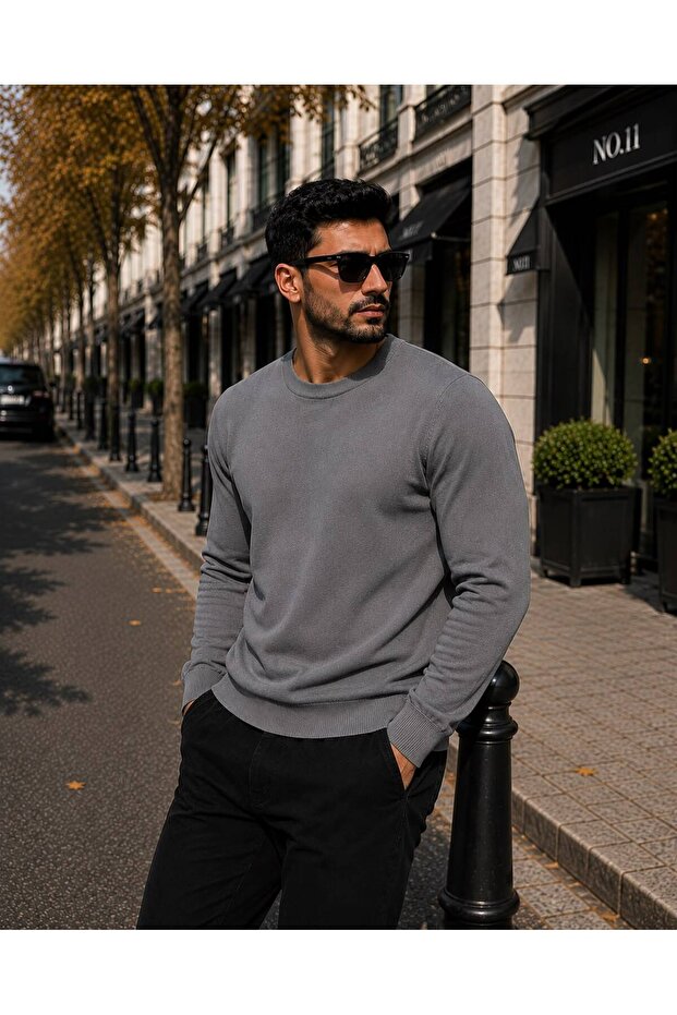 Men's Premium Basic Crew Neck Knitwear Sweater Slim Fit Soft Textured Casual Winter