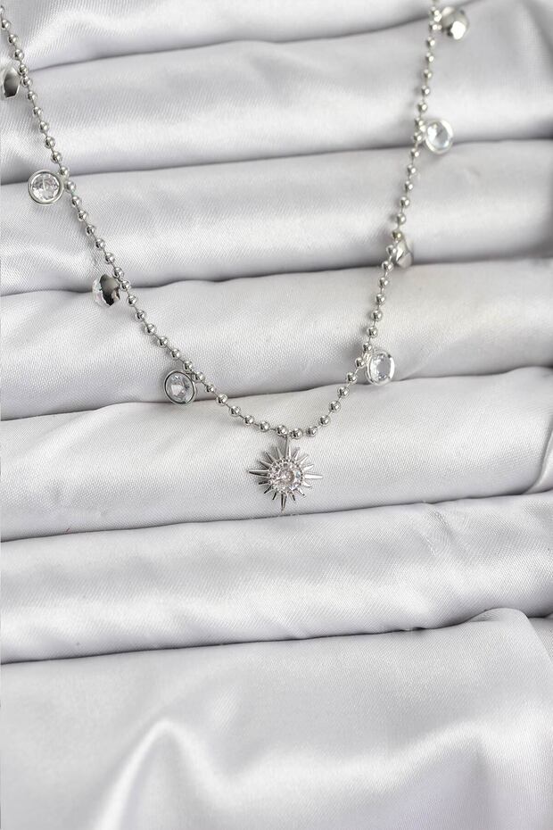 Zircon Stone Polar Star Model Brass Silver Color Women's Necklace