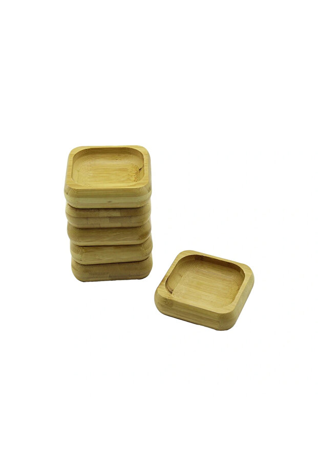 6 Pcs 9X9Cm Square Wooden Bamboo Plate - Delight Bowl Depth: 1.8cm (5047)