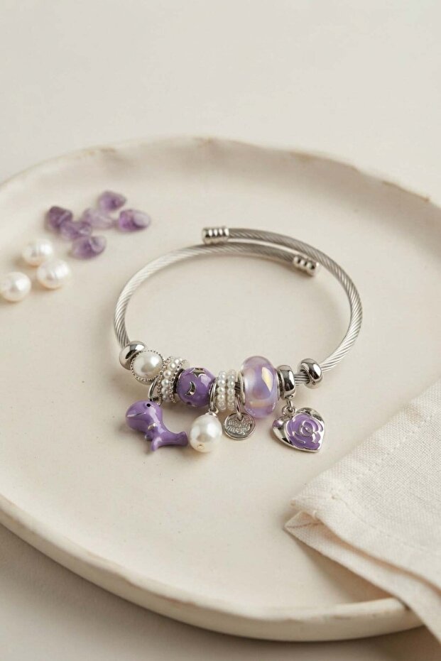 Purple Dino Charm Bracelet