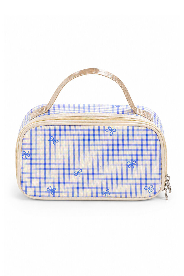 Small Makeup Bag with Bow Detail, Blue