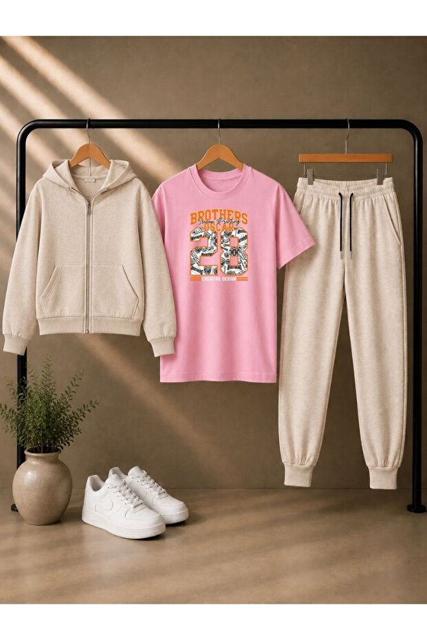 Busekids New Season Printed 3-Piece Set Long/Short Sleeve T-Shirt and Jacket Set