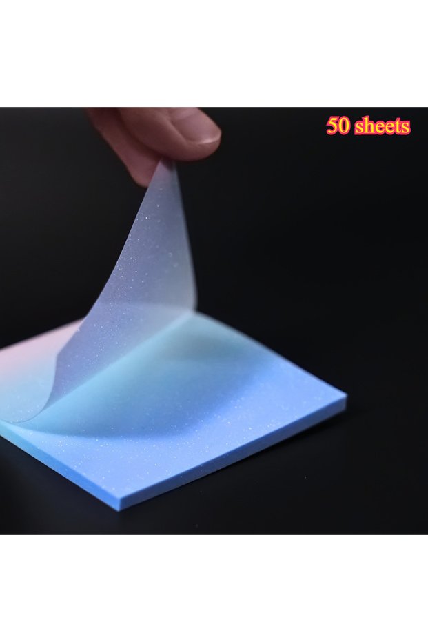 50sheets 100pcs Pink+Blue Gradient Glitter Semi-Transparent Sticky Notes, Sparkling, Waterproof, Sel