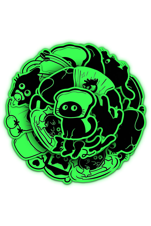 20pcs 20 Pcs Glow in The Dark Black Cat Stickers Doodle Funny Cat Waterproof DIY File Folder Window