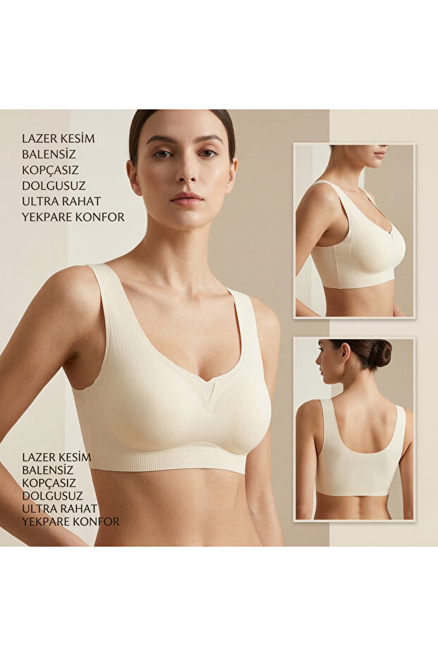 Seamless Wire-Free Laser Cut Bra - Padded Ghost Breathable Fabric - Nude