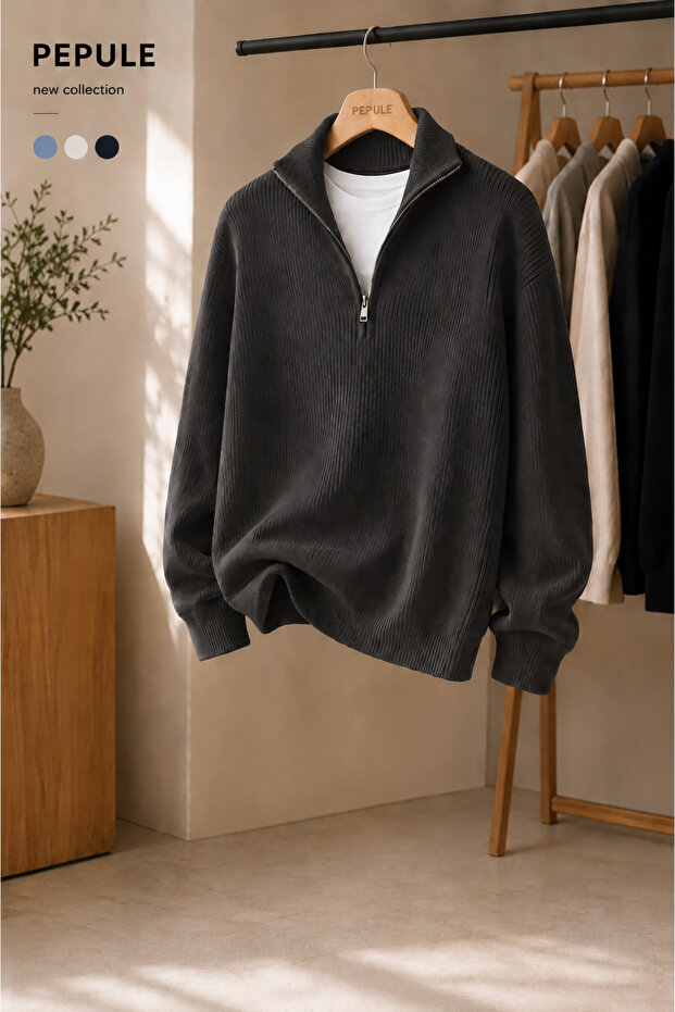 Men's Premium Half-Zip Ribbed Knit Sweater