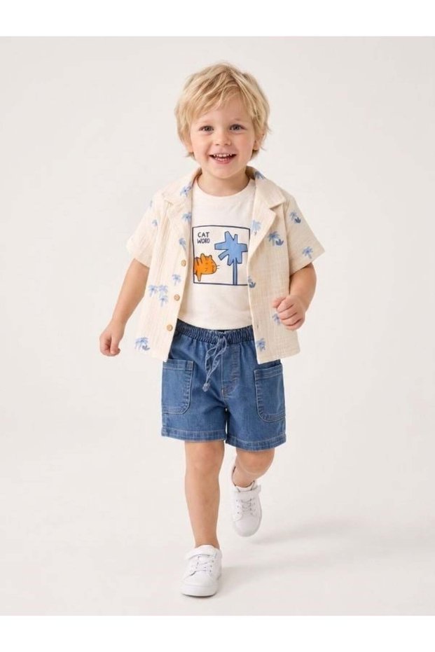Baby Boy Muslin Shirt T-Shirt Shorts Three-Piece Set
